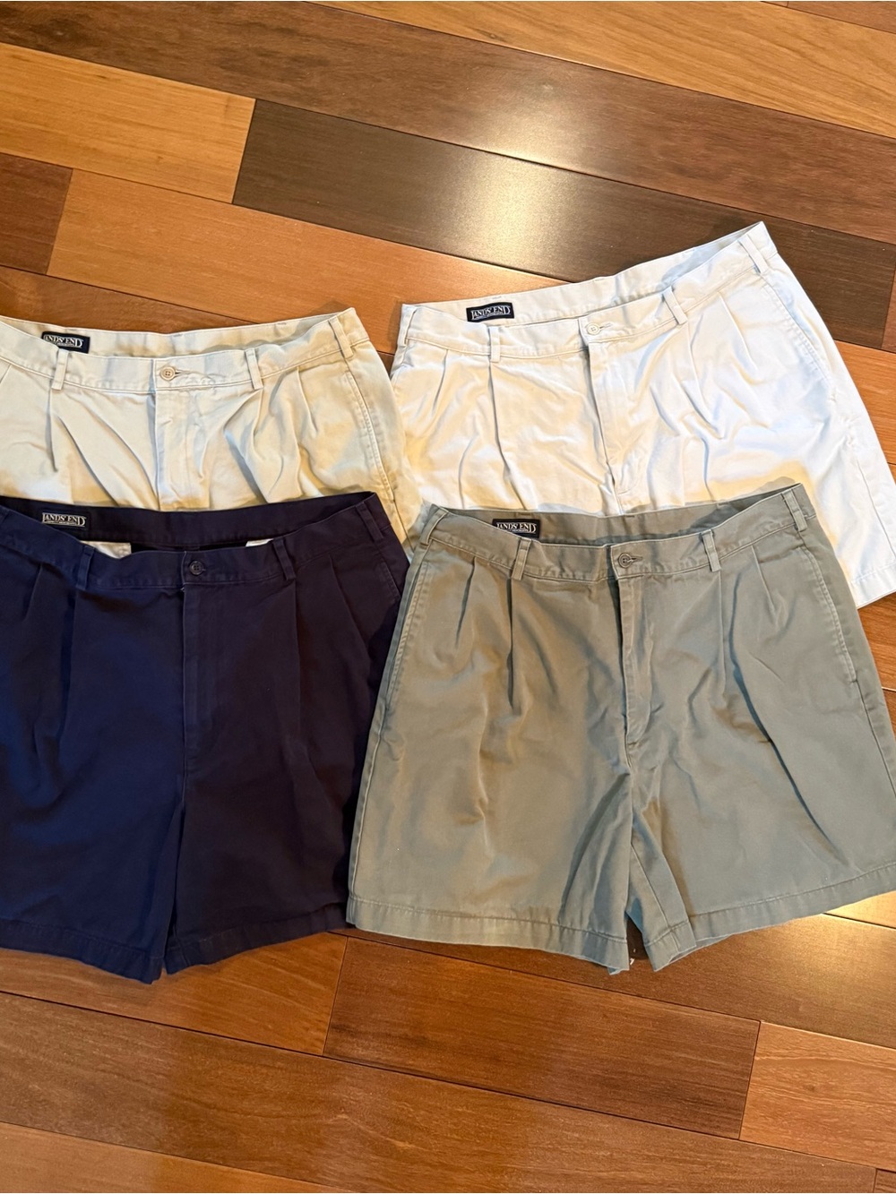 Lands' End Men's Flat Front Cotton Shorts - Khaki, Navy, Green and Cream